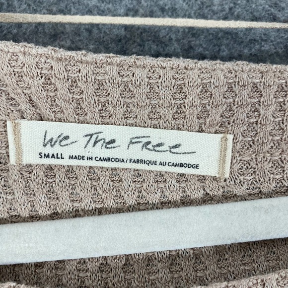 Free People Thermal Top Small Sand Beige Waffle Knit Long Sleeve Oversized - Picture 11 of 14